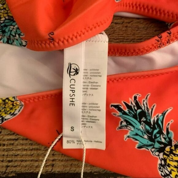 Cupshe womens coral pink pineapple bikini swimsuit bottom - S - Picture 3 of 7